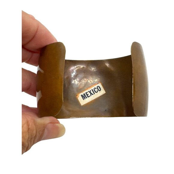 Vintage Mexican Copper Brass Cuff Bracelet Eagle Design Abalone Inlay Boho - Picture 4 of 6